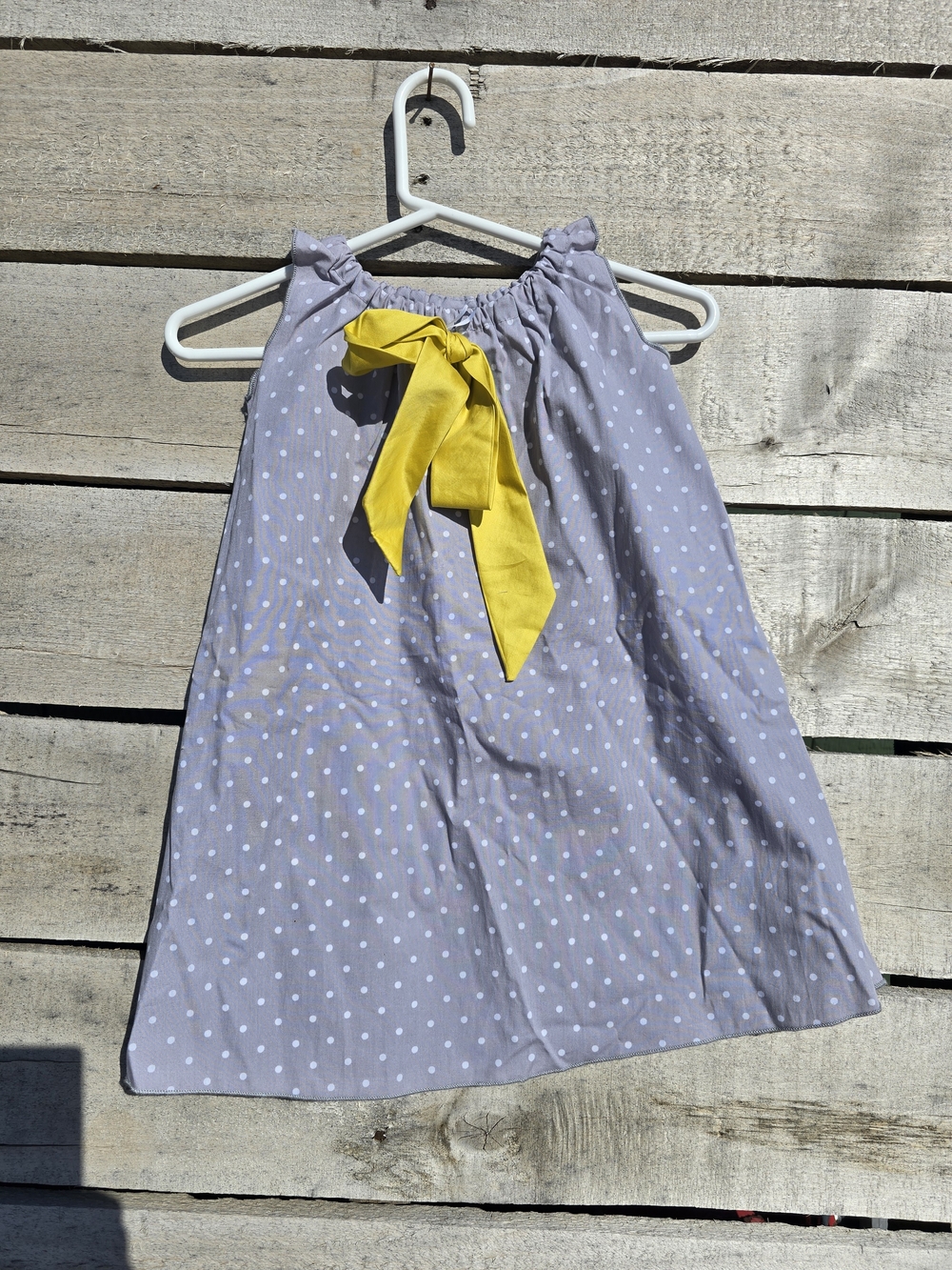 Girls' Gray Polka Dot Sundress with Yellow Bow Designer Brand
